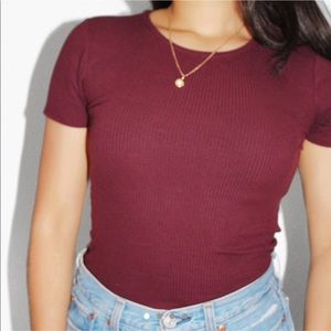Short-Sleeve Crewneck Bodysuit 
Color: Burgundy